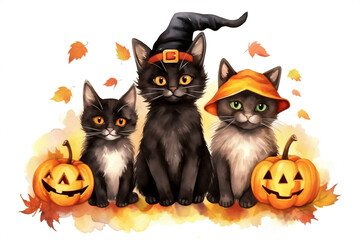 Halloween holiday spooky party black pumpkin art witch animal cat autumn horror october
