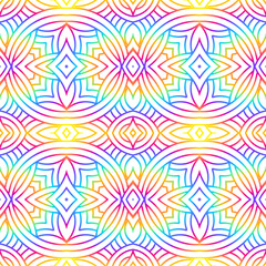 Seamless design vector Beauty flower line art batik ethnic dayak borneo pattern with colourful gradient 