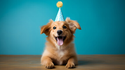 happy birthday funny.  Cute dog celebrating birthday.  anniversary