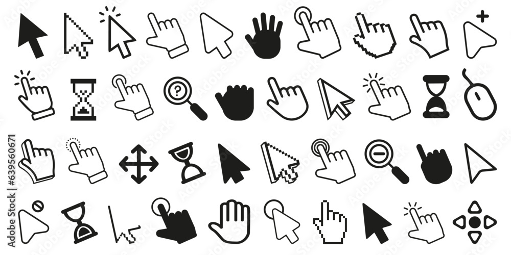 Leinwandbilder Click cursor icon collection. Set of computer mouse symbol. Arrow, hand, hourglass, mouse, zoom click icons. Computer mouse click cursor arrow and loading icons. Mouse click cursor symbol