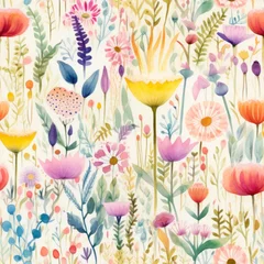 Watercolor seamless pattern flowers. Generated AI.