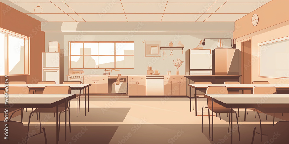 Aufkleber minimalistic line art illustration, showcasing a universal design classroom with all the necessary a