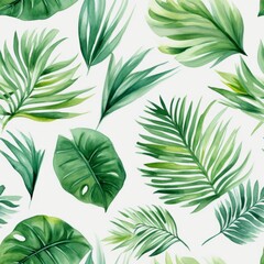 Watercolor seamless pattern leaves. Generated AI.