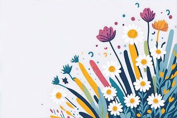 Cartoon Cammomile flowers. AI generated illustration