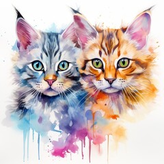Watercolor cats. Generated AI.