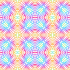 Seamless design vector Beauty flower line art batik ethnic dayak borneo pattern with colourful gradient 