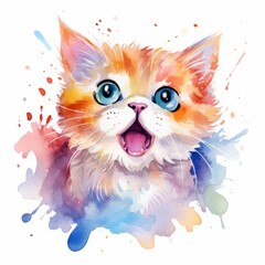 Watercolor cute cat. Generated AI.