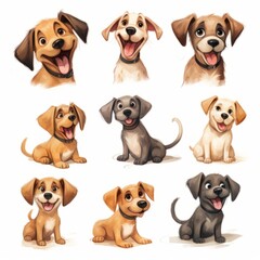 Dogs cute emotions set. Generated AI.