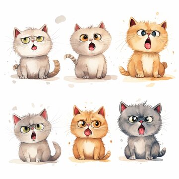 Cats cute emotions set. Generated AI.