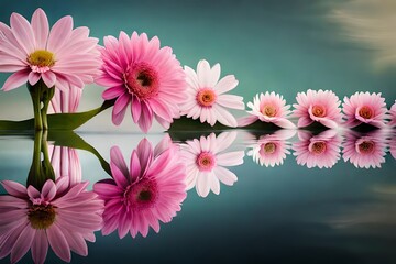 Tender pink flowers floating in water, close-up. 