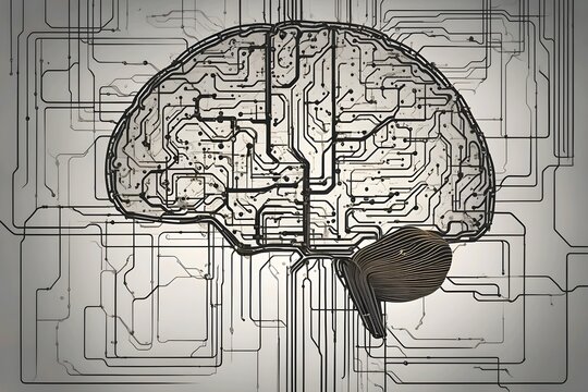 A depiction of a brain with circuit lines, symbolizing the fusion of human intelligence and AI Generated