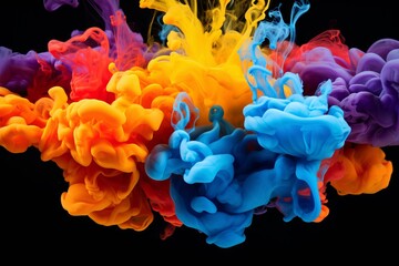 Fototapeta premium an injection of plots of acrylic paint or special ink under water on black background, colorful explosion or artistic pigment