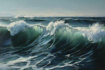 Canvas oil painting captures the essence of the ocean. Generative AI