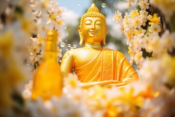 Buddha image on Buddhist holidays: Makha Bucha, Visakha Bucha, Songkran, and Buddha Purnima. Generative AI