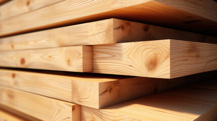 Wooden boards, lumber, industrial wood, timber. Pine wood timber