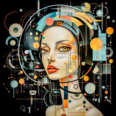 Girl with Colorful Face Digital Art Flowing Geometry Style Messy, Object Portraits Highly Detailed Figures, Technological Wallpaper Background Generative AI KI Backdrop Cover