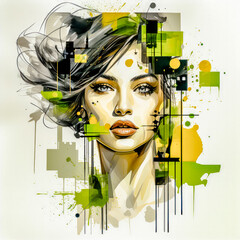Girl with Colorful Face Digital Art Flowing Geometry Style Messy, Object Portraits Highly Detailed Figures, Technological Wallpaper Background Generative AI KI Backdrop Cover