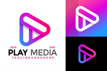 Letter A play media colorful logo design vector symbol icon illustration