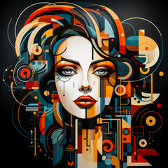 Girl with Colorful Face Digital Art  Flowing Geometry Style  Messy, Object Portraits  Highly Detailed Figures, Technological Wallpaper Background Generative AI KI Backdrop Cover