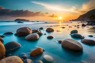 Foto auf Acrylglas sunset over the sea © tippapatt