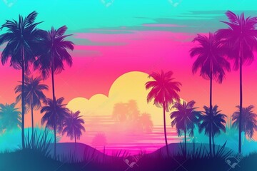 Fototapeta na wymiar Background with abstract palm trees and summer vibes. Generative AI