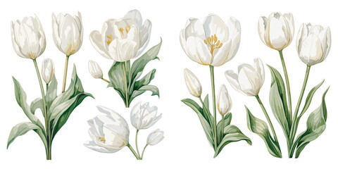 watercolor white tulip clipart for graphic resources - obrazy, fototapety, plakaty