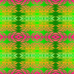 Seamless design vector Beauty flower line art batik ethnic dayak borneo pattern with colourful gradient 