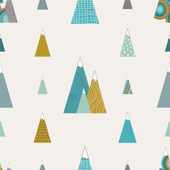 Seamless pattern, mountains in scandinavian style. Vector illustration