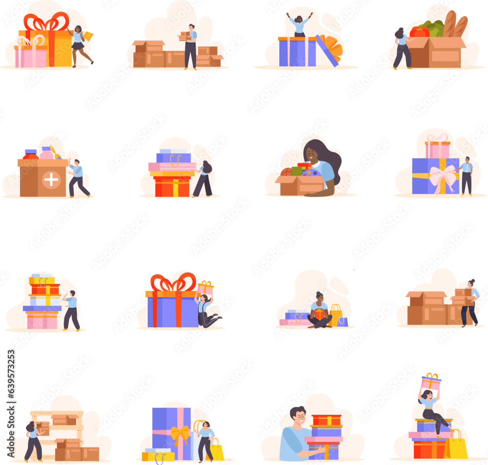 Wall mural people boxes icons collection