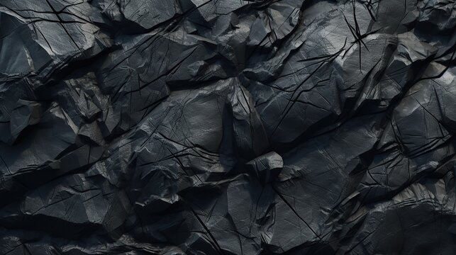 Black rock texture. Rough mountain surface with cracks. Close-up. Stone background with space for design.