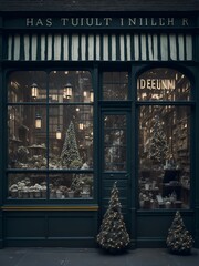 A nostalgic scene of vintage decorations adorning a storefront, transporting viewers to a time when New Year's celebrations were equally cherished.AI Generated
