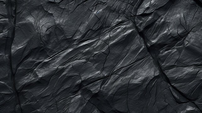 Black rock texture. Rough mountain surface with cracks. Close-up. Stone background with space for design.