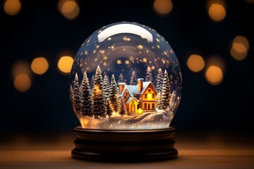 Fototapeta na wymiar Snow globe with illuminated spots in winter scenery. Generative AI