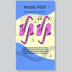 Poster of music festival. Social Media Stories Flat Cartoon Hand Drawn Templates Background Illustration. Vector illustration EPS10