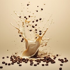 coffee splash with coffee beans on cream background