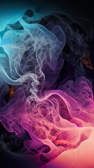 Color smoke abstract background. Cold and hot contrast. Defocused blue red contrast. Vapor floating cloud texture. Generative AI