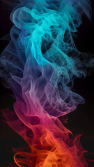 Color smoke abstract background. Cold and hot contrast. Defocused blue red contrast. Vapor floating cloud texture. Generative AI