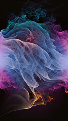 Color smoke abstract background. Cold and hot contrast. Defocused blue red contrast. Vapor floating cloud texture. Generative AI