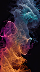 Color smoke abstract background. Cold and hot contrast. Defocused blue red contrast. Vapor floating cloud texture. Generative AI