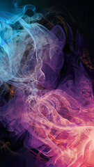 Color smoke abstract background. Cold and hot contrast. Defocused blue red contrast. Vapor floating cloud texture. Generative AI