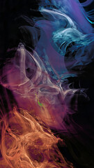 Color smoke abstract background. Cold and hot contrast. Defocused blue red contrast. Vapor floating cloud texture. Generative AI