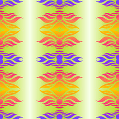 Seamless design vector Beauty flower line art batik ethnic dayak borneo pattern with colourful gradient 
