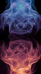 Color smoke abstract background. Cold and hot contrast. Defocused blue red contrast. Vapor floating cloud texture. Generative AI