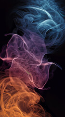 Color smoke abstract background. Cold and hot contrast. Defocused blue red contrast. Vapor floating cloud texture. Generative AI