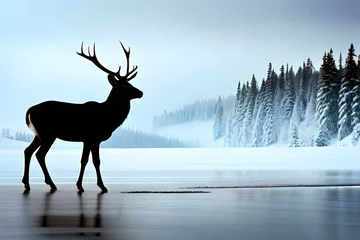 Fototapeten  black deer in the snow © chiku atrs