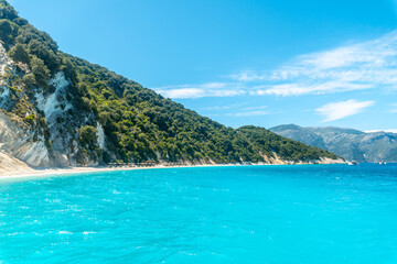 Gidaki beach on the island of Ithaki or Ithaca in the Ionian sea in the Mediterranean sea of Greece