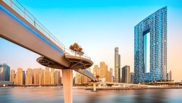 DUBAI, UAE - June 26, 2023 - the jumeirah beach of dubai during sunset