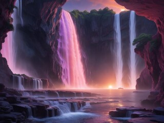 Celestial Cascade: A Captivating Waterfall in Otherworldly Splendor