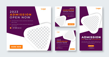 School Education Admission Social Media Post for Online Marketing Promotion Banner, Story and Web Internet Ads Flyer