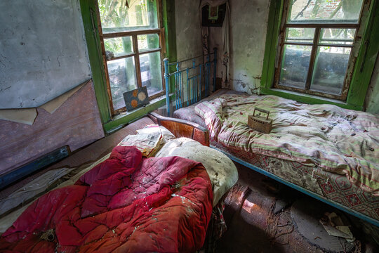 Abandoned House Interior with objects - Zalissya Village, Chernobyl Exclusion Zone, Ukraine